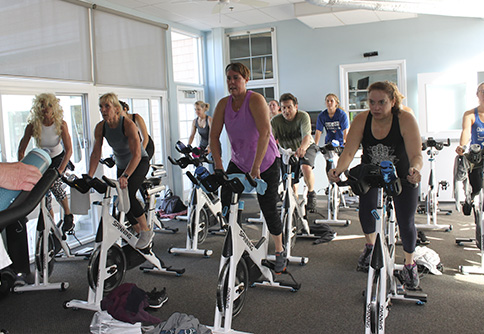 spin class in a modern gym