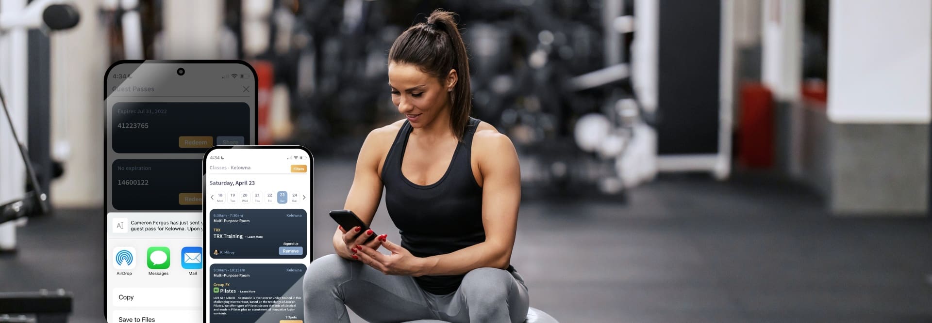 woman uses fitness app at inlet fitness in virginia beach